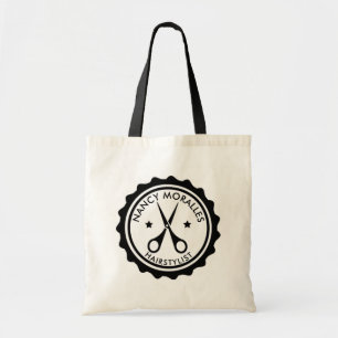 Tote Bag Coiffeur noir Ciseaux Badge Logo Design