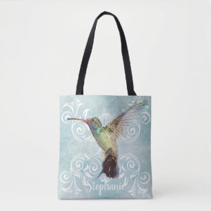 Tote Bag Colibri avec l'arrière - plan de Flourish