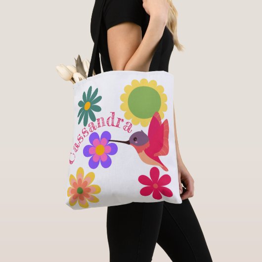 Tote Bag Colibri et fleurs personnalisés (De près)