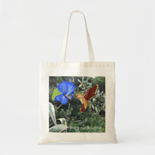 Tote Bag Colibri et Hibiscus bleu avec des plantes tropicau
