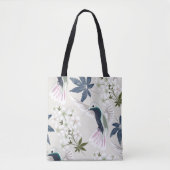 Tote Bag Colibris et fleurs blanches. (Devant)