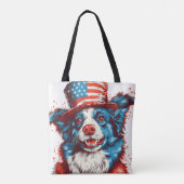 Tote Bag Colie frontière avec un casquette américain (Dos)