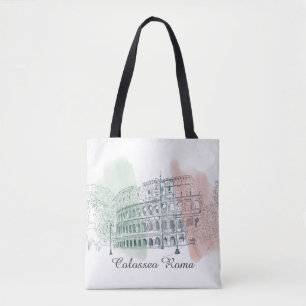 Tote Bag Colisée Romaine Italie Drapeau Couleur Croquis