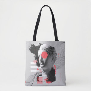 Tote Bag Collage d'art contemporain avec tête de statue ant