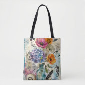 Tote Bag Collage d'art mixte botanique vibrant (Devant)
