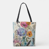 Tote Bag Collage d'art mixte botanique vibrant (Dos)