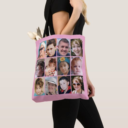 Tote Bag Collage de 24 photos rose (De près)