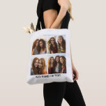 Tote Bag Collage de 4 photos et texte personnalisé sur fond<br><div class="desc">Utilisez quatre photos carrées pour créer un cadeau unique et personnel. Si vous devez ajuster les images,  cliquez sur l'outil de personnalisation pour apporter des modifications.</div>