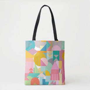 Tote Bag Collage de formes géométriques dans des couleurs v