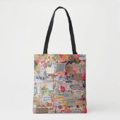 Tote Bag Collage de papier floral Mots d'inspiration (Devant)