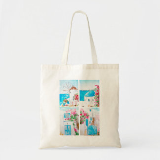 Tote Bag Collage de peinture aquarelle grecque
