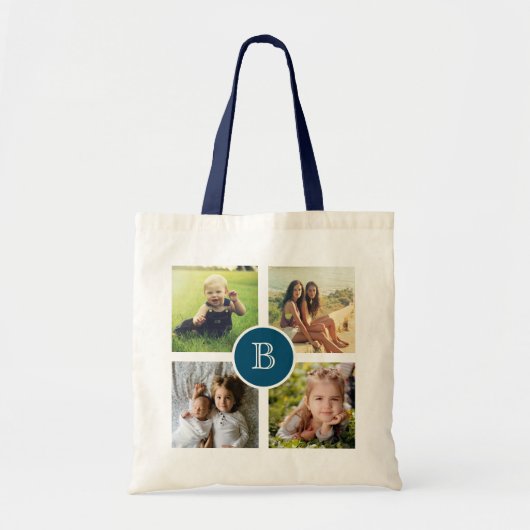 Tote Bag Collage de quatre photos avec initial, personnalis (Devant)