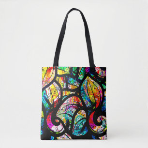 Tote Bag Collage de tourbillons colorés aspect vitrail