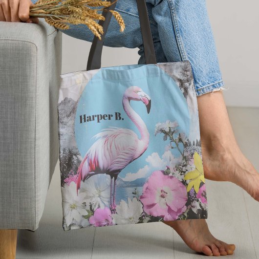 Tote Bag Collage Flamant rose rose rétrograde