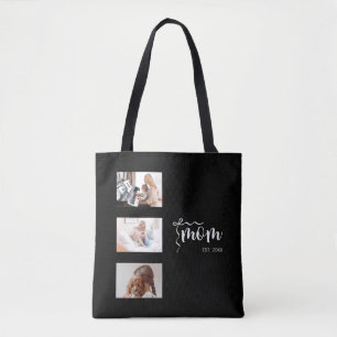Tote Bag Collage personnalisé de 3 photos Maman noire année