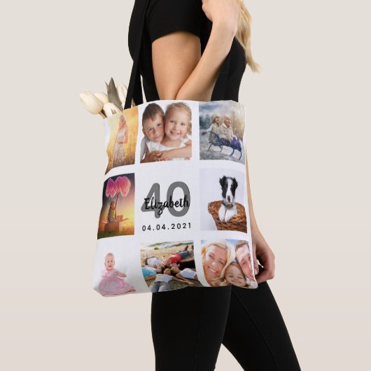 Tote Bag collage photo blanc de 40e anniversaire (De près)