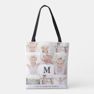Tote Bag Collage photo classique avec monogramme et nom