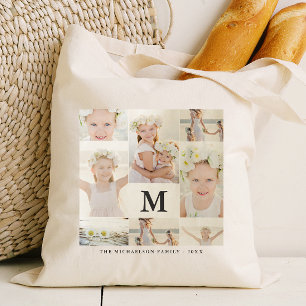 Tote Bag Collage photo classique avec monogramme et nom
