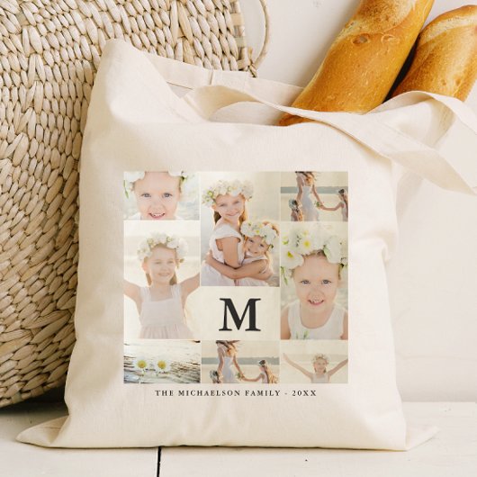 Tote Bag Collage photo classique avec monogramme et nom