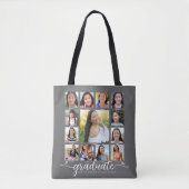 Tote Bag Collage photo de graduation grise K–12 écriture mo (Devant)