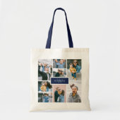 Tote Bag Collage photo famille simple Monogramme marine (Devant)