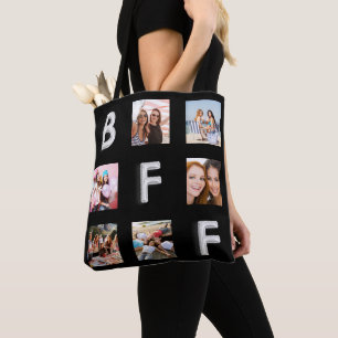 Tote Bag Collage photo noir argent ami BFF