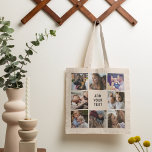 Tote Bag Collage photo personnalisé Famille d'amis<br><div class="desc">Sac fourre-tout familial personnalisé avec 8 photos de votre choix,  et un modèle texte facile à personnaliser.</div>