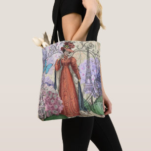 Tote Bag Collage romantique de la Tour Eiffel de Paris vint