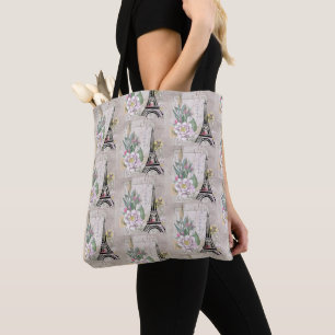 Tote Bag Collage vintage et Motif Tour Eiffel