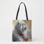 Tote Bag Collie À Poils Avec Écharpe D'Hiver À Rayures (Devant)