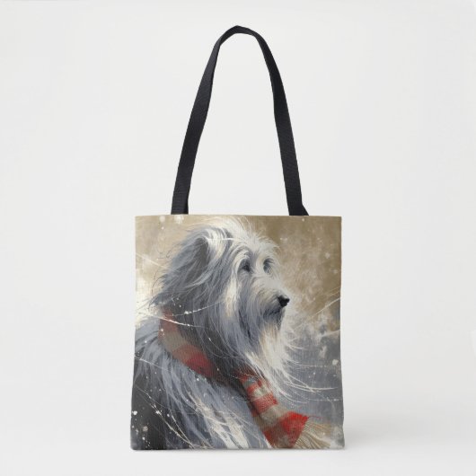 Tote Bag Collie À Poils Avec Écharpe D'Hiver À Rayures (Devant)