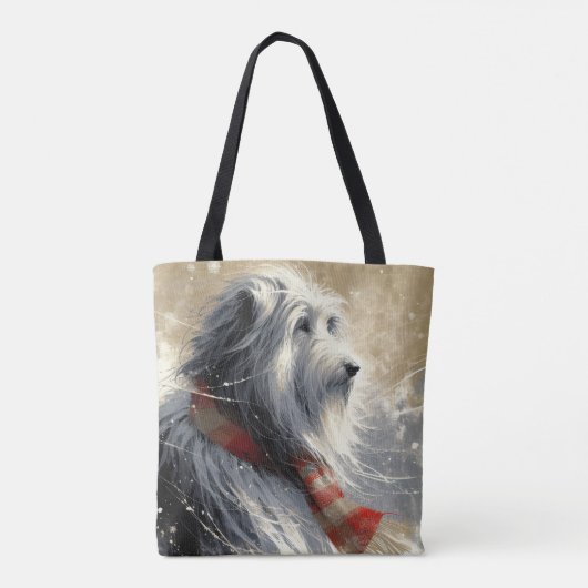 Tote Bag Collie À Poils Avec Écharpe D'Hiver À Rayures (Dos)