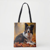 Tote Bag Collie frontalier à l'automne Feuilles automne Ins (Devant)