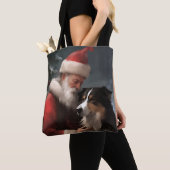 Tote Bag Collie frontalier avec Noël Festif du Père Noël (De près)