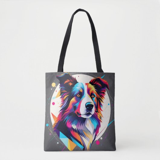Tote Bag Collie frontalier moderne Abstrait (Devant)