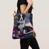 Tote Bag Collie frontalier sur une pagaie : une aventure Pi (De près)