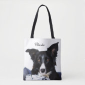 Tote Bag Collie frontière noire et blanche personnalisée (Devant)