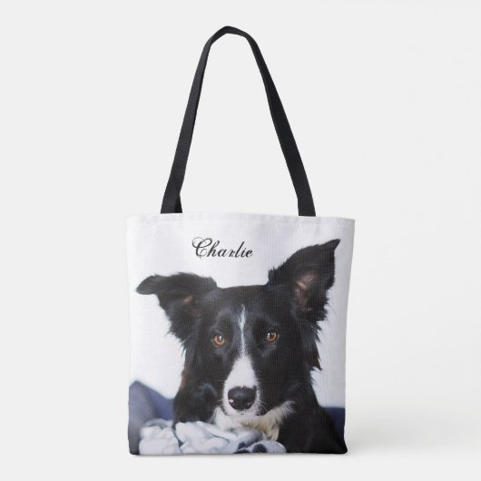 Tote Bag Collie frontière noire et blanche personnalisée (Dos)