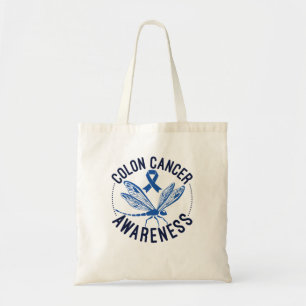 Tote Bag Colon Cancer Awareness Dragonfly Blue Ribbon