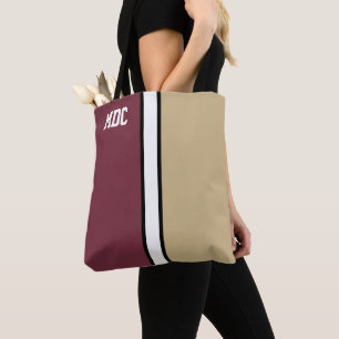 Tote Bag Colonnes de collège Garnet rouge et or Monogramme