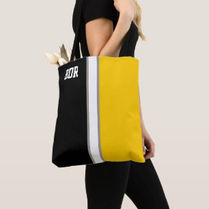 Tote Bag Colonnes de collège Monogramme noir et or