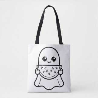 Tote Bag Color Your Own Kawaii Ghost Watermelon Summer