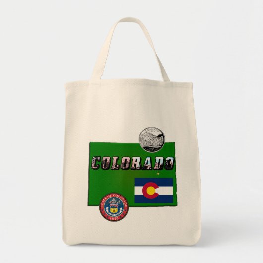 Tote Bag Colorado Texte, Drapeau, Sceau, Trimestre, Carte (Devant)