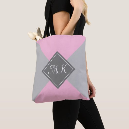 Tote Bag Colorbloc rose et gris (De près)