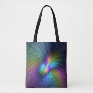 Tote Bag Coloré Avec Bleu Moderne Art Fractal Abstrait
