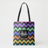Tote Bag Coloré Chevron Cool Summer Fun Motif Monogramme (Devant)