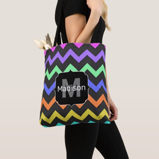 Tote Bag Coloré Chevron Cool Summer Fun Motif Monogramme (De près)