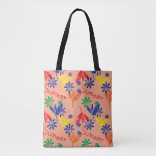 Tote Bag Coloré contemporain collage floral d'été avec h