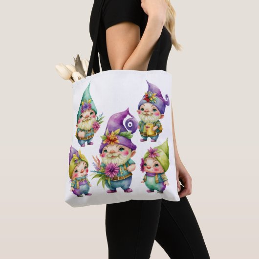 TOTE BAG COLORÉ CUTE MARDI GRAS GNOMES (De près)