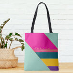Tote Bag Coloré Funky élégant Chic tendance<br><div class="desc">Design chic et élégant contemporain avec rose chaud,  violet,  turquoise,  jaune rayures d'art coloré motif design. Customisez-le en mettant votre nom. Belle couverture originale et cool pour les amateurs de mode et de totes classe.</div>